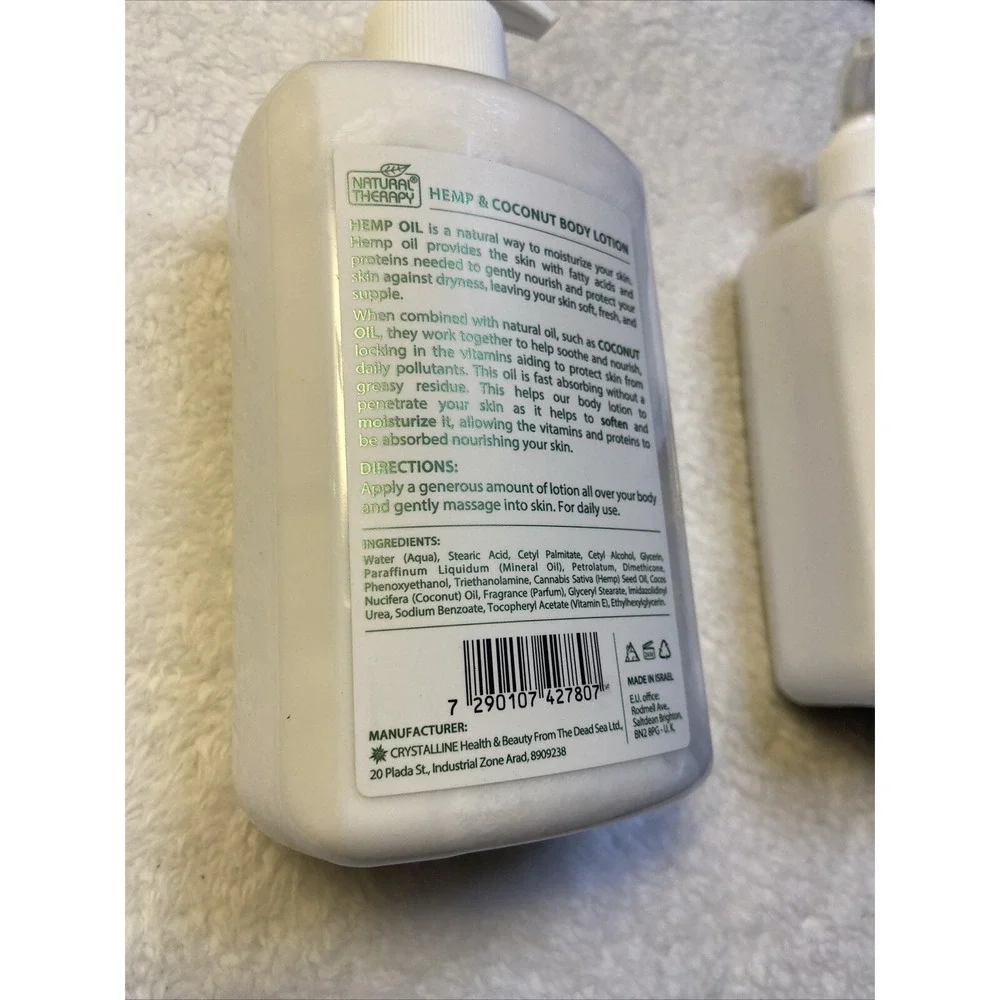 Natural Therapy Hemp & Coconut Body Lotion 16.9 Fl Oz 500mL Made In Israel NIP